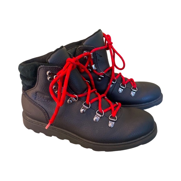 Sorel Other - Sorel Juniors Madison Boots Size 4 Hiker Waterproof Unisex Kids Black Red Laces